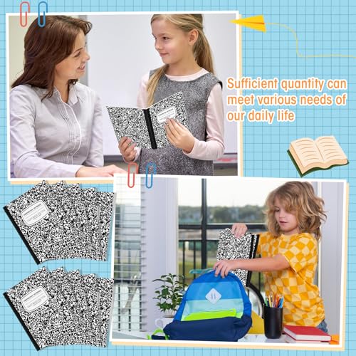 Fainne 60 Pack B5 Composition Notebooks Bulk 7.5 x 9.75'' College Ruled Composition Notebooks 50 Sheets (100 pages) Marble Covers Notebook for School Classroom Office Supplies(Black) - color: Black