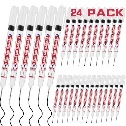24 PCS Long Head Deep Hole Marker Pens,20mm Long Nib Marker,Longs Nose Markers,Waterproof Construction Markers Marking Tool,Permanent Markers Carpenter Ink marker Pens,Metal marking Pens,Black - color: 24PCS-20MM Black
