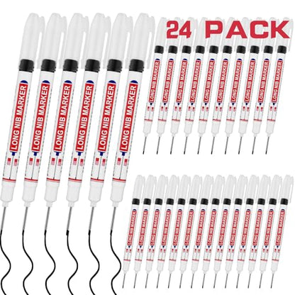 24 PCS Long Head Deep Hole Marker Pens,20mm Long Nib Marker,Longs Nose Markers,Waterproof Construction Markers Marking Tool,Permanent Markers Carpenter Ink marker Pens,Metal marking Pens,White - color: 24PCS-20MM White