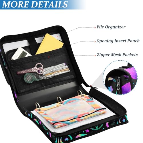 3 Ring Zipper Binder Purple Blue Skull Moon Binders Bag with Shoulder Strap 500 Sheets Paper Organizer Trapper Keeper Documents Storage File Folder for School Office - color: A860