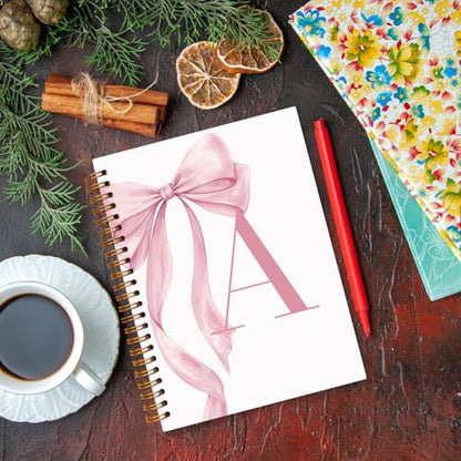 JXREQ Coquette Pink Bow Personalized Notebook, Initial Letter A Monogram Journal, Preppy Girly Ribbon Bow Journal, Monogrammed Gifts for Women, Aesthetic Spiral Notebook 5.5x8.3 - color: Apink