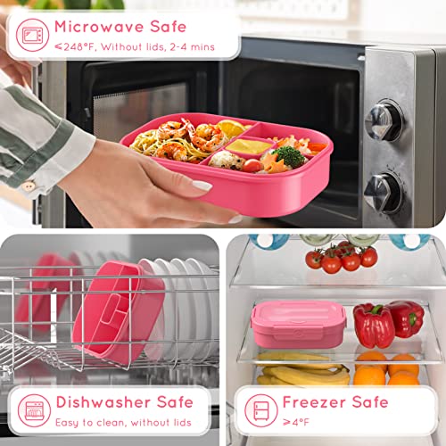 Bento Box, 44oz 4 Compartment Lunch Container with Cutlery for Kid/Adult/Toddler, Leak Proof, Microwave/Dishwasher/Refrigerator Safe, BPA Free (Pink) - color: Pink