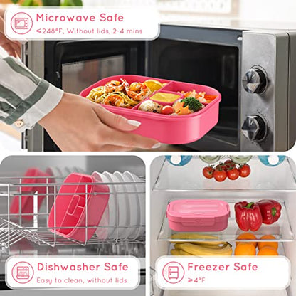 Bento Box, 44oz 4 Compartment Lunch Container with Cutlery for Kid/Adult/Toddler, Leak Proof, Microwave/Dishwasher/Refrigerator Safe, BPA Free (Pink) - color: Pink