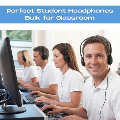 Yunsailing 30 Pack Bulk Over Ear Headphones Set On Ear Headsets Earphones with Adjustable Headband and 3.5mm Plug for Group Learning, Computer Lab, Library, Online Lesson (Black) - color: Black