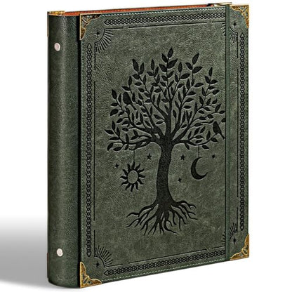 Ovesmusl PU Leather 3 Ring Binder 1.5 Inch Fits 8.5"x11" Letter Size Paper | 1.5 Inch Round Ring Binder Holds 350 Sheets, Notepad Paper Cover Loose Leaf Organizer, Green Tree - color: Green Tree, size: 1.5" Ring