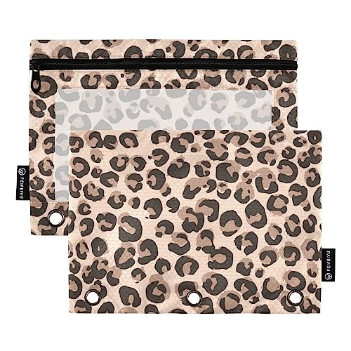 Fisyme Leopard Cheetah Print Pencil Pouch for 3 Ring Binder Pencil Case Pencil Bag Zipper Pouch with Clear Window for Office Supplies 2 Pack - color: Multi-1