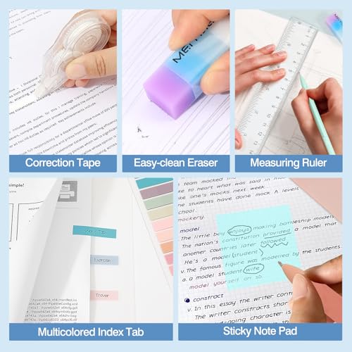 MoKo Pencil Case with Supplies, 56Pcs Aesthetic School Set, Green | Includes 12 gel pens, 12 highlighters, 6 mechanical pencils, refills, sticky notes, index tabs, rulers and correction tapes. - color: Green-56P