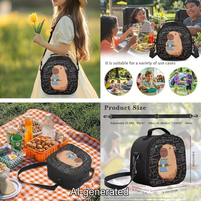 Cartoon Capybara Kids Backpack Set 5 Pieces with Lunch Bag Pencil Case and Bottle Sleeve Large Capacity School Bag for Girls Boys and Travel - color: Cartoon Capybara