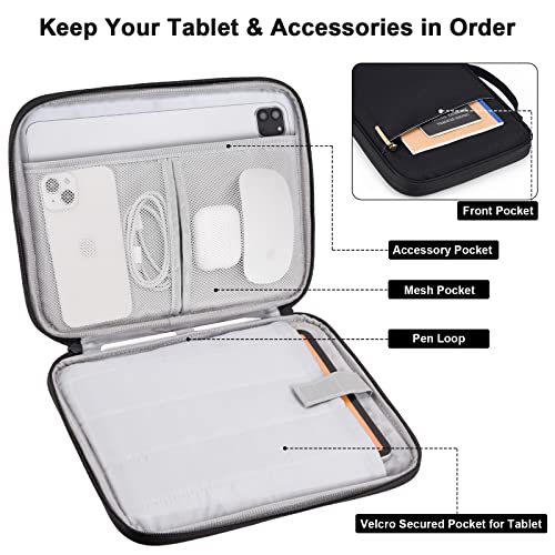 Tablet Sleeve 9-11", Fits iPad Pro 11" M5/M4, Slim Case Friendly | Water-repellent nylon, padded; fits Samsung Galaxy Tab S9/S8; pockets for charger & earbuds — 7 oz, commute & travel ready - color: Black, size: 9-11