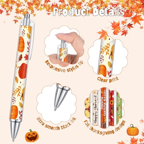Cholemy 48 Pcs Thanksgiving Pens Bulk Fall Ballpoint Pens Autumn Maple Leaf Pumpkin Turkey Black Ink for Thanksgiving Party Autumn Harvest Gift Office Supplies - style: Fall