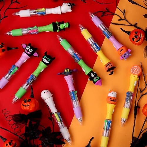Vellibring 12PCS Halloween Pens,Multicolor Ballpoint Pens with Lights 4 Colors in 1 Halloween Retractable 0.7mm Multicolor Glow Writing Stationery for Holiday Party School Supplies Students Rewards - style: Halloween（lights）-12pcs