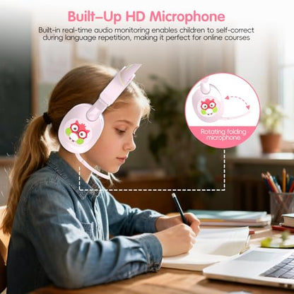 LOBKIN Kids Headphones with Microphone Bluetooth 6.0, Toddler Headphones LED Ligh Rotatable Foldable Sensitive Mic Adjustable 85/94dB Volume Limit Real-time Audio Feedback for Boys Girls Online School