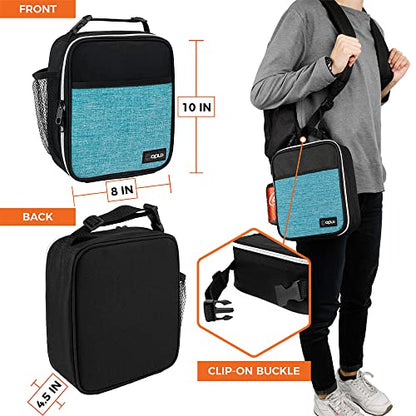 opux Insulated Lunch Bag for Kids Boys Girls, Small Compact Lunch Box with Wide Opening & Mesh Pockets, Reusable Lunch Pail for School, Work, Adults, Men, Women, Turquoise - color: Heather Sea Blue