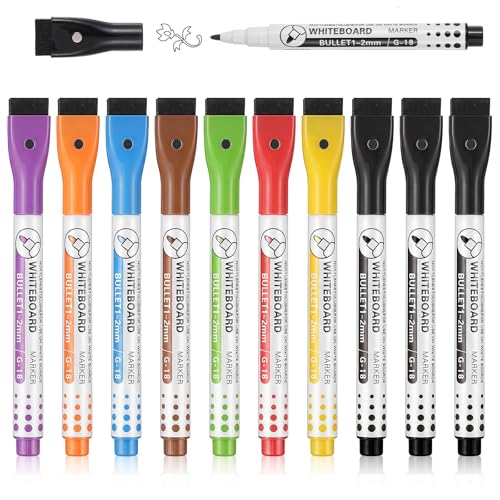 10pcs Magnetic Dry Erase Markers Fine, Whiteboard Markers with Magnetic Eraser Assorted Colors Fine Tip for Kids & Teachers Whiteboard Calendar Organization School Supplies