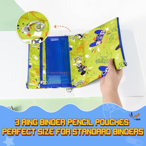 WAWSAM Game Pencil Pouch for 3 Ring Binder, Binder Pencil Pouches for boys with Zipper, Pencil Case with Clear Window, Cosmetic Bags for Office School College Supplies - color: Game