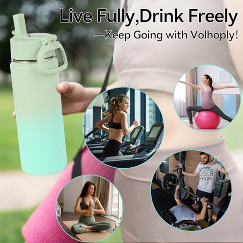 Volhoply 20oz Insulated Stainless Steel Water Bottle with Straw Lid, Kids Wide Mouth Double Wall Vacuum Cups with Handle,Reusable Outdoor Sports Metal Bottles,Travel Flask Keep Cold&Hot(Mojito,1) - color: Mojito