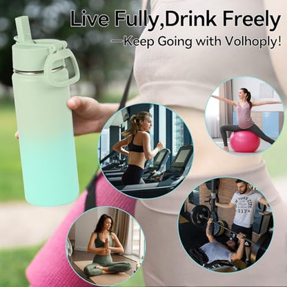 Volhoply 20oz Insulated Stainless Steel Water Bottle with Straw Lid, Kids Wide Mouth Double Wall Vacuum Cups with Handle,Reusable Outdoor Sports Metal Bottles,Travel Flask Keep Cold&Hot(Mojito,1) - color: Mojito