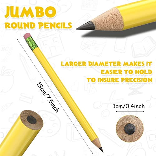 Fainne 102 Pieces Jumbo Pencils Set for Kids Toddlers 96 Thick Fat Large Pencils with Erasers 6 Sharpeners Bulk for Preschool Kindergarten Elementary School Classroom(Yellow,Round) - color: Yellow, style: Round