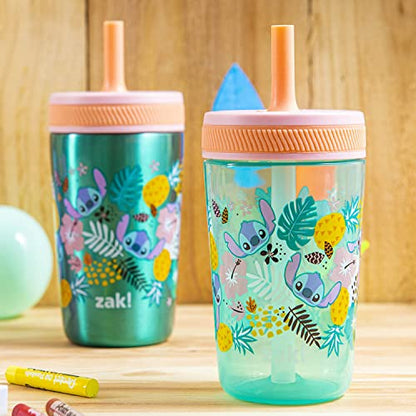 Zak Designs Disney Lilo and Stitch Kelso Tumbler Set, Leak-Proof Screw-On Lid with Straw, Bundle for Kids Includes Plastic and Stainless Steel Cups with Bonus Sipper (3pc Set, Non-BPA, Stitch) - color: Lilo and Stitch, size: 3 Piece Set (Pack of 1)
