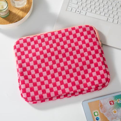 Puffy Laptop Sleeve 15-16 inch, Cute Knitted Protective Carrying Case for Women & Men, Compatible with MacBook Pro 16-Inch M4, 15.6 Inch Tablets Notebook (Checkered Red) - color: Checkered Red, size: 15-16 inch