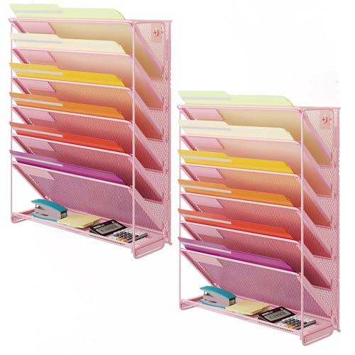 Kuntine.B Wall File Organizer Office Hanging Magazine Holder Wall File Organizer for Office Home - color: Pink, size: 7 Tier 2 Pack