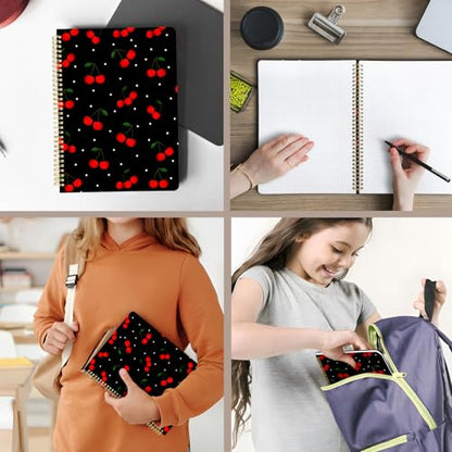 Cute Spiral Notebook journal A4 Aesthetic Pretty Design for Women Girls Kawaii with Pocket, 8.5 x 11 inch, Graph, Cherry - color: Cherry, style: Graph