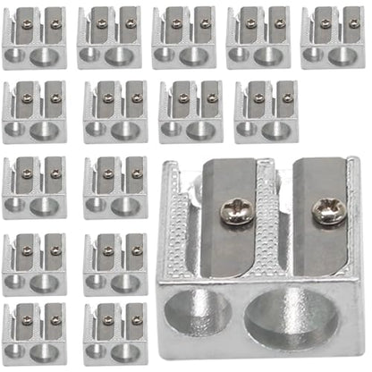 Bonsicoky 16 Pack Handheld Metal Pencil Sharpener with 2 Holes - Aluminum Alloy Sharpener for Standard Size Pencils