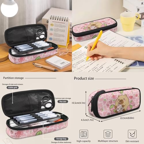 17 Inch Kid's 4PCS Backpack Set, Back to School Essentials | Insulated lunch box, water bottle pouch, pencil case, lightweight, padded shoulder straps, for elementary, middle school - color: Strawberry Capybara