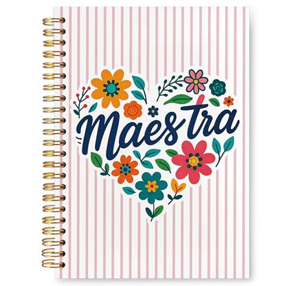 JUDFNCDE Teacher Maestra Appreciation Gifts, Regalo Para Maestra,Teacher Educator Supplies Floral Hardcover Notebook Journal 5.5 x 8.3 - color: Maestra-Floral Stripe
