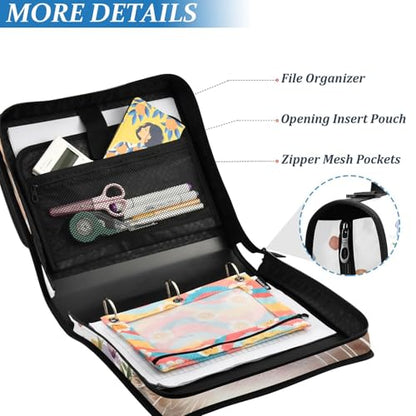 3 Ring Zipper Binder with Shoulder Strap, 500 Sheets Capacity, Multi-Pocket Organizer for School/Office, 1.5 Inch D-Rings Zip Binder (Cute Kawaii Cat)