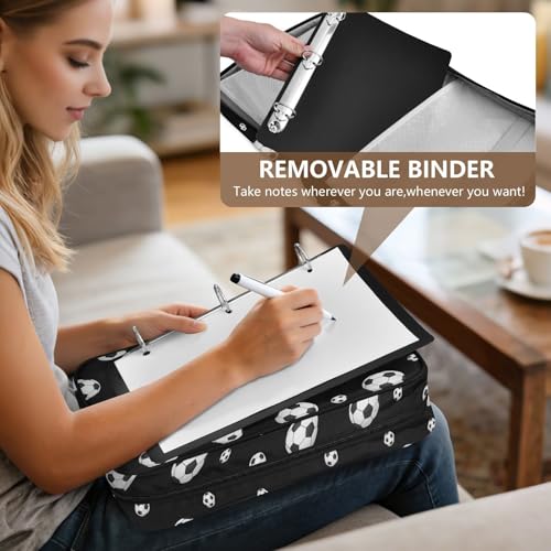 Heavy-Duty 3-Hole Ring System Binder Organizer Portfolio with 7-Pocket Expanding Section and Elastic Pen Loops Organizer for Corporate Boardrooms Black White Soccer Balls