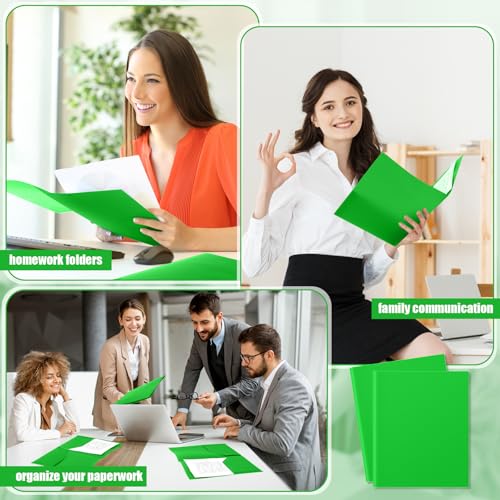 Gueevin 100 Pack Plastic Folder with Pockets, 2 Pocket Folders, Plastic Glossy Folders Fit Letter Size Paper, Heavy Duty Durable File Folder with Business Card for Home Office School (Fresh Green) - color: Fresh Green