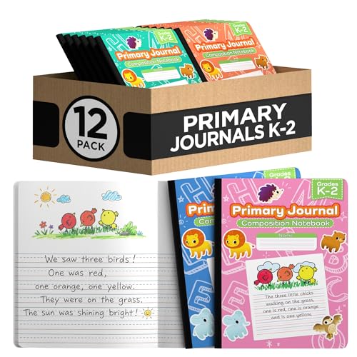 E-CLIPS USA Primary Composition Notebook K-2 Primary Ruled Composition Book Primary Writing Journal Bulk Grades K-2 Story Composition Notebooks For Kids 100 Sheets 200 Pages 7.5" x 9.75", 12 Pack,Assorted Colors - size: 12 Pack