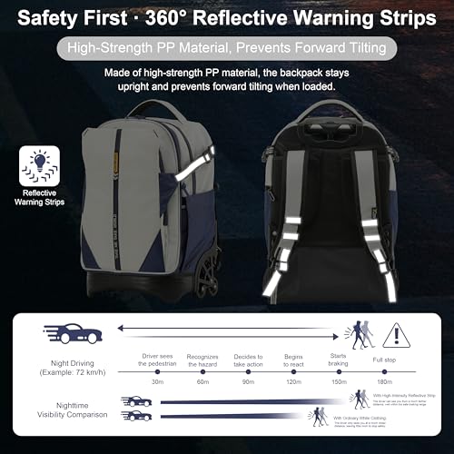 NEW TILAMI 18 Inch Expandable Rolling Backpack with 6-Wheel Stair Climbing, Waterproof Wheeled School Bag with 15.6" Laptop Sleeve for Boys Girls, Carry-on Luggage 98cm Dual-Height Handle - White - color: White