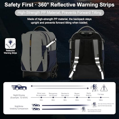 NEW TILAMI 18 Inch Expandable Rolling Backpack with 6-Wheel Stair Climbing, Waterproof Wheeled School Bag with 15.6" Laptop Sleeve for Boys Girls, Carry-on Luggage 98cm Dual-Height Handle - White - color: White