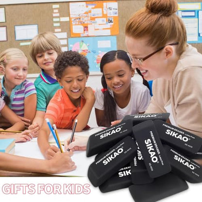 Black Erasers, 12 Pack Block Pencil Erasers | Latex-Free & Smudge-Free Beveled Rubber Erasers for School Supplies, Classroom, Office & Homework - style: Black