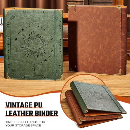 Ovesmusl PU Leather 3 Ring Binder 1.5 Inch Fits 8.5"x11" Letter Size Paper | 1.5 Inch Round Ring Binder Holds 350 Sheets, Notepad Paper Cover Loose Leaf Organizer, Brown Sun - color: Brown Sun, size: 1.5" Ring