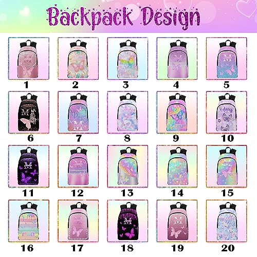 MyPupSocks Custom Backpack for Girls, Personalized Girls Backpack Butterfly Casual Schoolbag Monogram with Initial Name for Kids Customized Kids Bookbag for Back to School - color: Multi 00-1