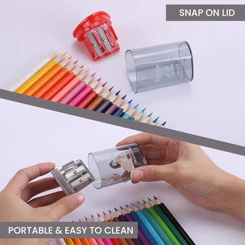Manual Pencil Sharpener - 2 Pcs Dual Hole Premium Quality Pencil Sharpeners for Standard & Large Sized Pencils - Handheld Pencil Sharpener for Kids, Adults, Artists, (Red & Gray)