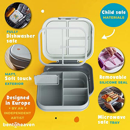 Bentoheaven Premium Bento Lunch Box for Kids, 9 Designs, Leak-proof 3-4 Compartments, Divider, Ideal size 30oz, Microwave/Dishwasher Safe Kids Bento Box (Loncheras Para Niños/Niñas)[Sand Gray] - color: Sand Gray