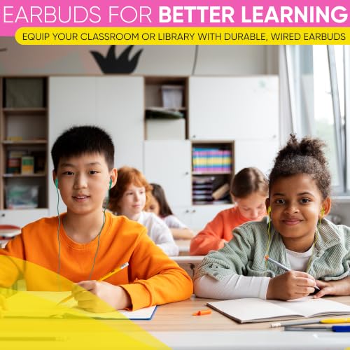 5 Pack Bulk Wired Earphones, In Ear Earbud Headphones with 3.5mm Jack, 4ft Tangle Free Cable, Comfortable Fit, Affordable and Cost Effective, Ideal for School Classroom Testing Students, Black