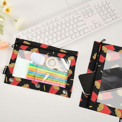 Emelivor Chips Black Pencil Pouch for 3 Ring Binder 2 Pack Binder Pencil Case with Clear Window Pencils Bags with Zipper for Office Daily College Home Supplies - color: 17-Chips Black