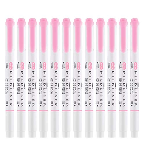 Zebra Pen Mildliner Dual-Tip Highlighters, Broad and Fine Tips, Ideal for Bible Highlighting, No Bleed, School Supplies, Teacher Supplies, and Office Supplies, Mild Pink Ink, 12-Pack (78170upc) - color: Pink