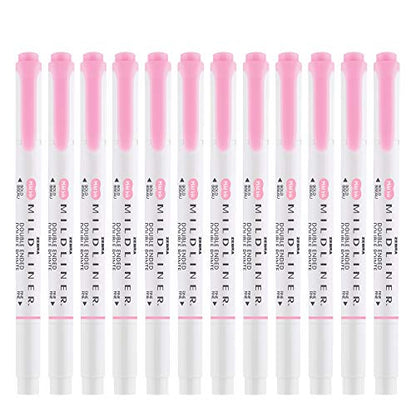 Zebra Pen Mildliner Dual-Tip Highlighters, Broad and Fine Tips, Ideal for Bible Highlighting, No Bleed, School Supplies, Teacher Supplies, and Office Supplies, Mild Pink Ink, 12-Pack (78170upc) - color: Pink