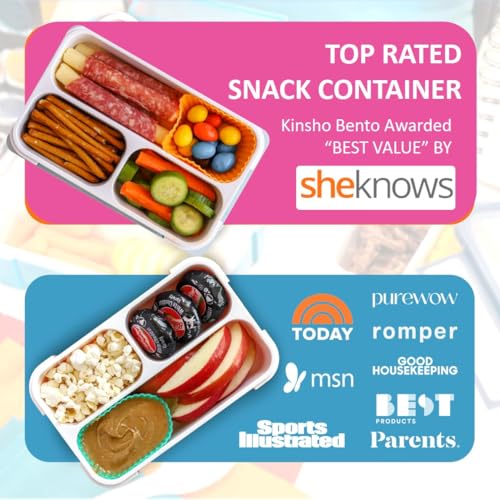 kinsho Small Snack Box Containers for Kids Toddlers, Pink Blue, Set of 2 | 3 Compartments, Leak-Proof, Spill Proof, BPA-Free Reusable Mini Bento Lunch Box for Girl & Boy Daycare School, Holds 2 Cups - color: Blue + Pink Small 2pk