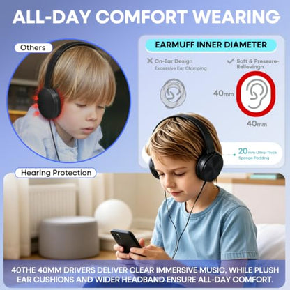 Kids Headphones 2 Pack for School Classroom Students Teens Children Toddler Boys Girls and Adult (HY450, 2 Black) - color: Black, size: 2 Pack
