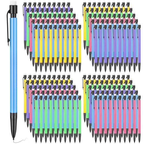 Fuyoooo 200 Pcs 0.7mm Mechanical Pencils with Eraser Bulk, Colorful Mechanical Pencil 0.7mm for Office Classroom Back to School Supplies School Student Writing Drawing Sketching(5 Color) - color: 5 Color