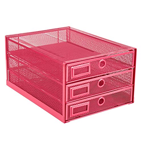 Annova Desk Organizer Wire Mesh 3 Tier Sliding Drawers Paper Sorter/Multifunctional/Premium Solid Construction for Letters, Documents, Mail, Files, Paper, Kids' Art Supplies (Pink) - color: Pink