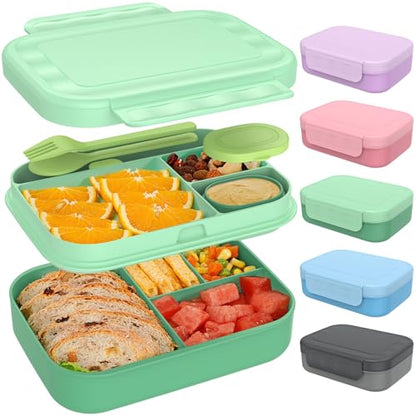 Caperci Bento Lunch Box for Kids - 5.8 Cups Stackable Leakproof Bento Box Adult Lunch Box with Sauce Container - Idea for School, On-the-go, Built-in Utensil Set, BPA Free (Green) - color: Green