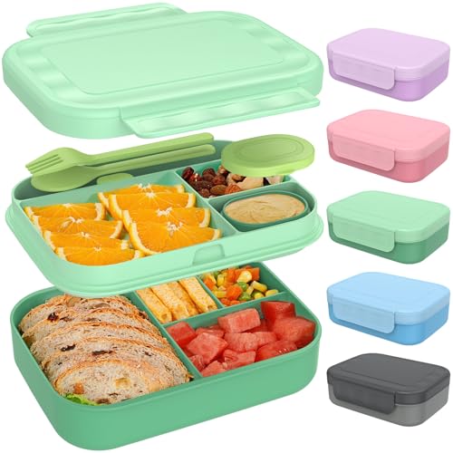 Caperci Bento Lunch Box for Kids - 5.8 Cups Stackable Leakproof Bento Box Adult Lunch Box with Sauce Container - Idea for School, On-the-go, Built-in Utensil Set, BPA Free (Green) - color: Green